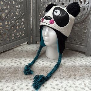 Joe Boxer panda bear beanie hat girls OS braided tassels sparkly girlhoodcore